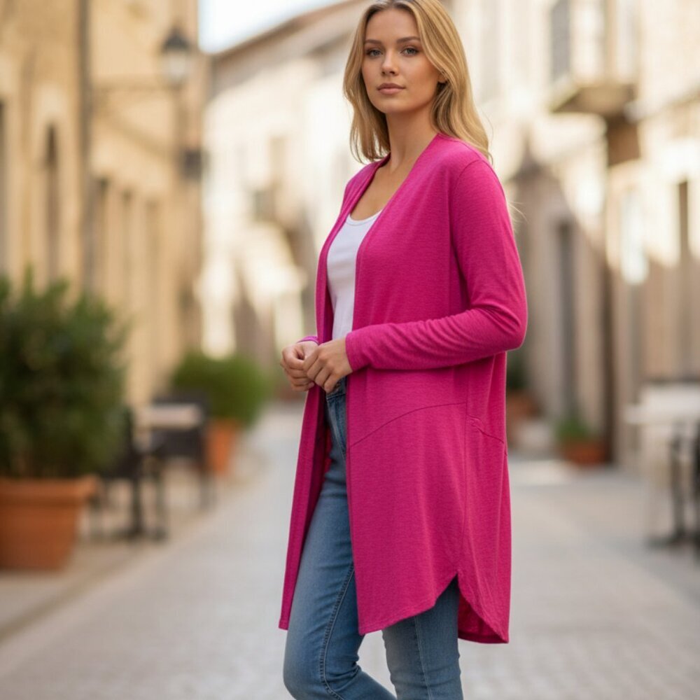 Chico's open front cotton blend pink open front Cardigan size 1